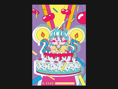 Cherry and Cake - Birthday card 체리와 케이크 생일 카드 art birthday cake card card design celebration character cherry cherrycake colorful design graphic graphicdesign illustration kids poster poster design vector