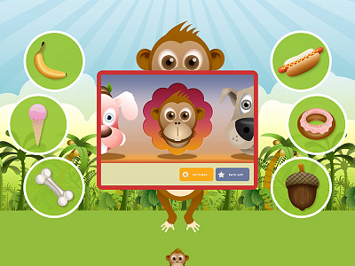 Feed Animals - Start Screen animals food game monkey start screen vector