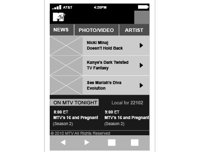 UI sketch for MTV iphone redesign iphone mobile ui ux wireframe