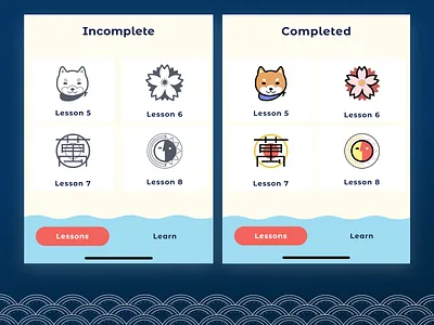 Japanese Kanji learning App UI app education icon illustration japanese