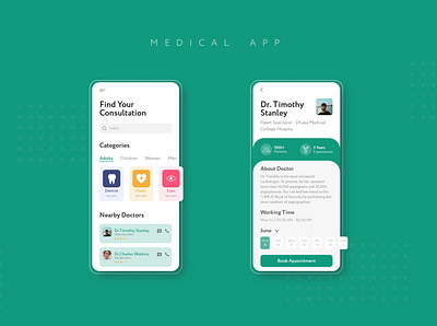 Medical App adobexd app app design clean design doctor green medical minimal ui ux web