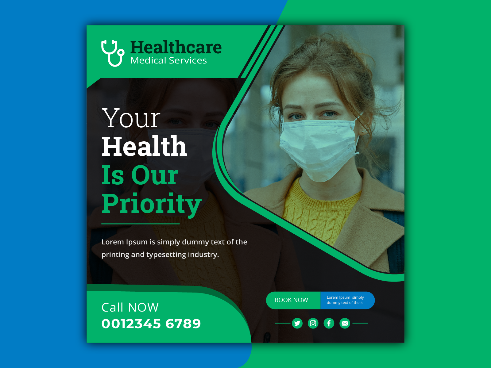 Medical healthcare template for instagram post design by Md Rakib Islam