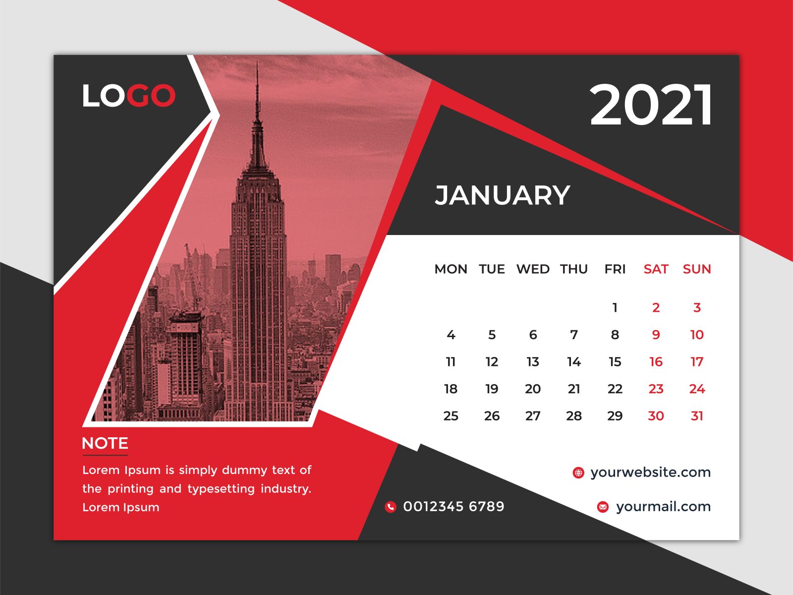 Desk calendar for 2021, clean and minimal desk calendar design by Md