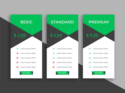 Clean simple pricing table template for website