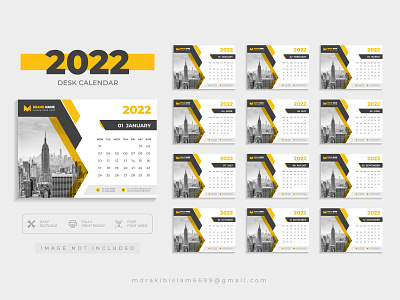 Desk calendar for 2022, clean and minimal desk calendar design