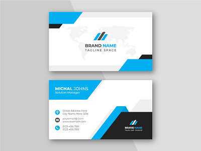 Creative and clean blue business card template. branding business business card card card design clean clean style corporate creative graphic design green id card identity minimalist modern personal card print template simple white