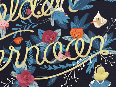 Alice and the Flowers of Wonderland alice alice in wonderland floral flowers golden afternoon illustration lettering rabbit