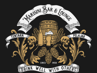 Marisini Bar & Lounge branding classic illustration logo