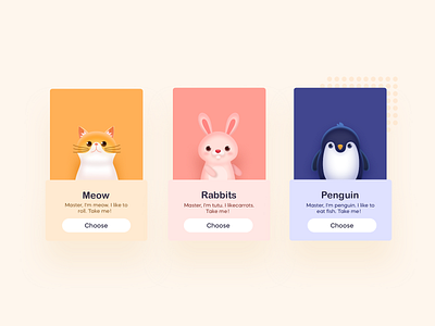 Cat & Rabbit & Penguin app design illustration ui ux vector