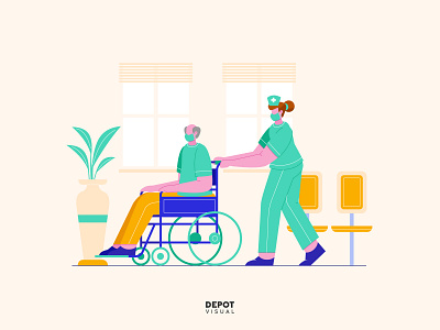 Medical Team doctor flat health care hospital illustration medical nurse wheelchair