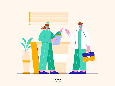 Doctor and nurse at Hospital doctor flat health care hospital illustration medical nurse