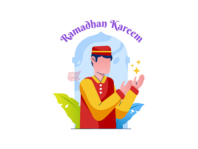 Ramadan Kareem character eid fitr flat hero image illustration muslim people pray ramadan ramadan kareem