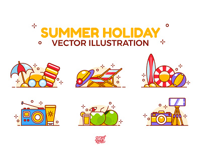 Summer Holiday Activity beach fun holiday icecream illustration sea summer sun sunbathing umbrella