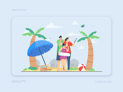 Summer Vacation at the Beach beach character family illustration people summer sun vacation