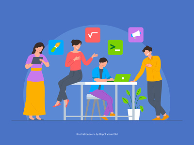 Creative Team Working at Office business character creative flat illustration mentor office people team work