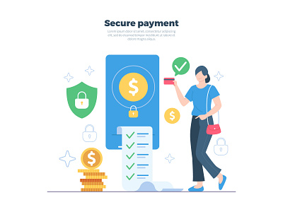 Secure Payment business ecommerce flat illustration marketplace payment people secure security shopping