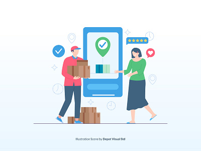 Courier Deliver Packages Illustration apps character delivery service ecommerce flat header illustration shopping website