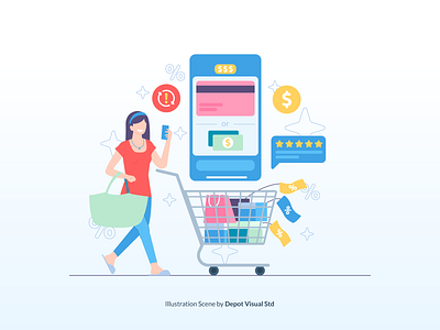 Add Item to Shopping Cart - eCommerce Illustration apps business ecommerce flat header illustration people shopping uiux website