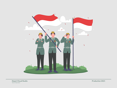 Indonesian Veteran Soldiers character flag flat illustration indonesia military people salute soldier veteran