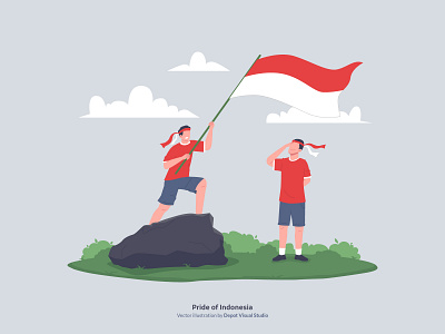 Indonesian Kids Giving Salute character children flag flat illustration indonesia kids people respect salute