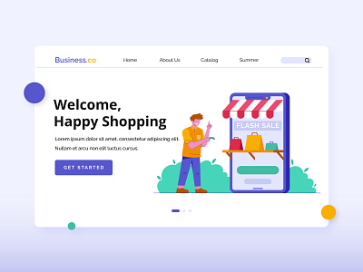 Online Business Illustration business character ecommerce faceless flat illustration marketplace online shop store website
