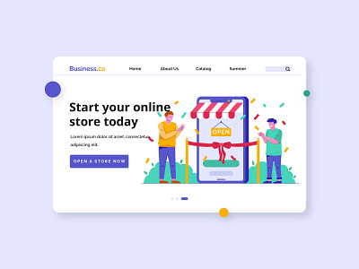 Opening Online Store business character ecommerce flat header illustration marketplace online store people uiux website