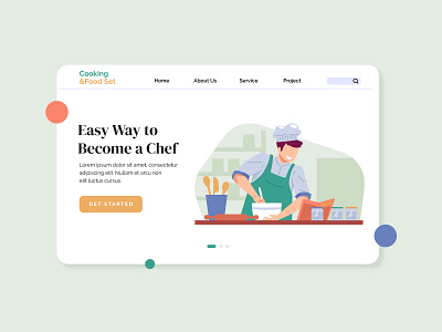 Chef Cooking by Recipe character chef cooking flat food header illustration kitchen people restaurant uiux website