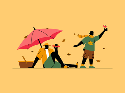 Family Picnic Illustration Scene autumn character family flat illustration people picnic poster website