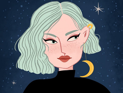 Moonlighting dark digital illustration digital painting dreamy illustration moon moonlight nightsky procreate woman illustration woman portrait