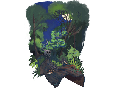 Eyes in the night concept art environment illustration jungle lemur night painting photoshop