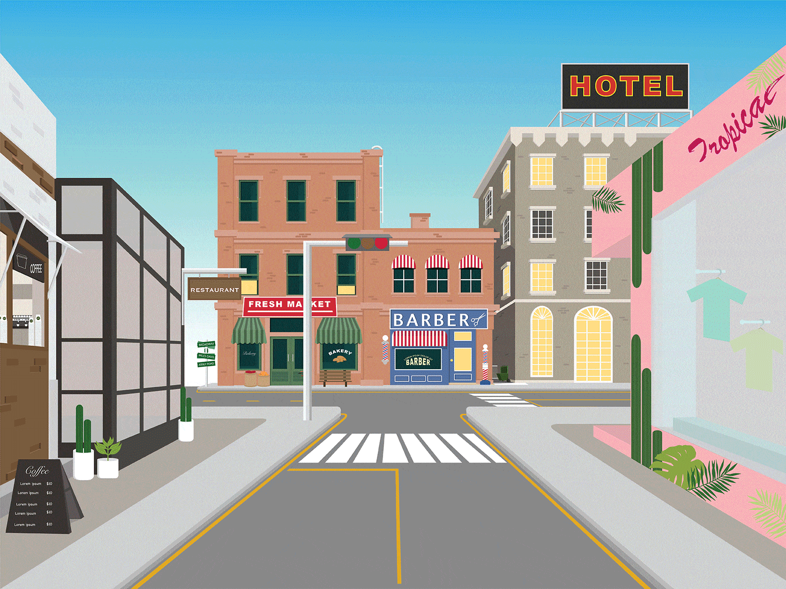 Middle Town adobe animated gif animated illustration graphic design illustration illustrator town view vectorart visualart