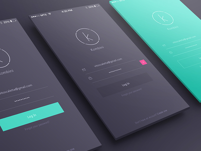 Kombini Log In screen app flat ios ios7 iphone login mobile signin social