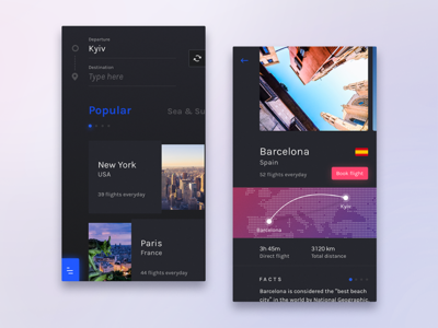 Flight Booking App – Dark android app clean dark flight booking ios mobile travel ui