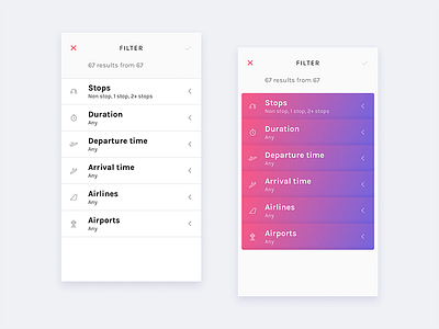 Filters for flight booking app app clean flight booking flight search gradient interaction ios light mobile travel ui