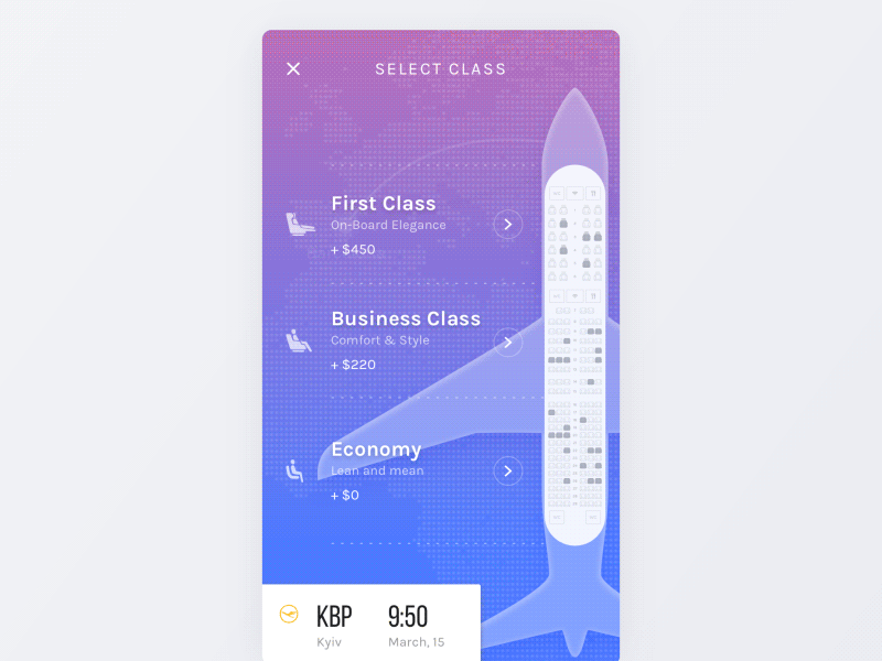 Select Seats & Payment flow app apple pay flight booking flight search flights interaction ios mobile payment select seat travel ui