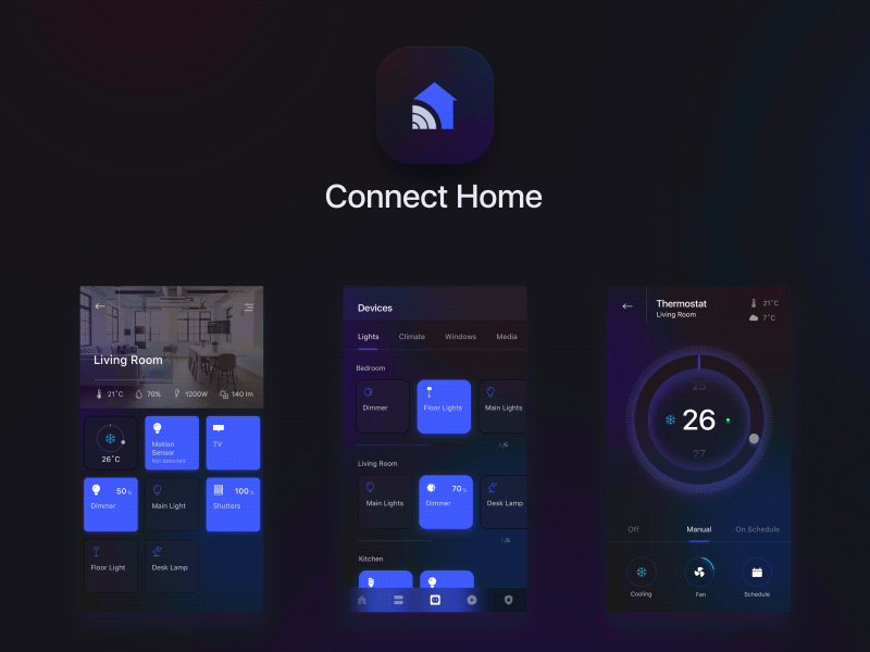 Connect Home Behance app climate climate control darkui ios iot mobile smart home ui ux