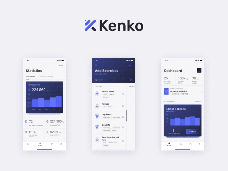 Kenko Workout Tracker App & UI Kit product design gym fitness workout tracker tracker workout mobile ux ui