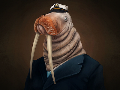 Elegant Beasts I animal concept art creature illustration portrait sailor steampunk victorian vintage walrus