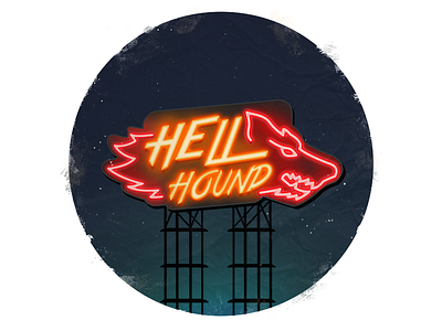 Hell Hound 80s aggressive bar biker cyberpunk dog glamour neon night posh red videogame