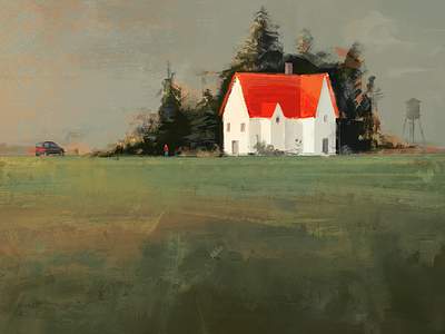Painterly brush test brush brushes car house landscape painting red sunset trees