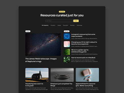 Blog Home Page- Dark best landing page design blog blog cards blog landing blog page dark theme figma landing page landing page design ui ui design uiux ux ux design website design