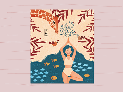 HARMONY birds digitalart dribbble dribbbleshot fish illustration nature sea treepose water yoga