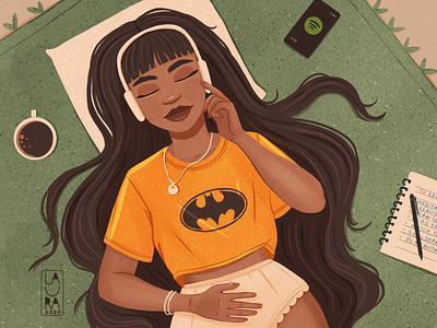 Stay home chilling digitalart dribbble dribbbleshot girlportrait illustration mood music stayhome