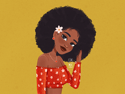 Flower power afro afrohair blackgirl dribbble dribbbleshot flowerpower illustration