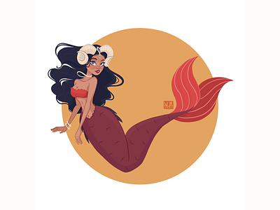 Aries♈️ aries digitalart dribbble dribbble best shot dribbbleshot illustration mermaid mermay mermay2021 zodiac zodiacsign