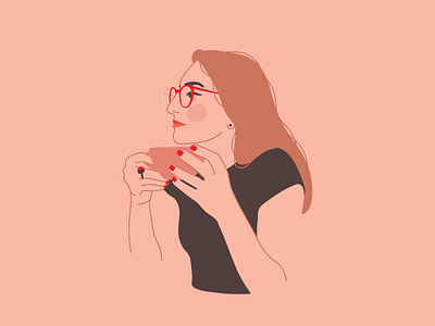 Self-portrait drinking tea adobeillustator red selfportrait tea vectorart