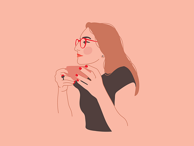 Self-portrait drinking tea