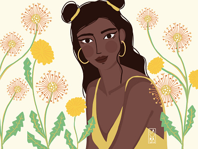 Dandelion blackgirl dandelion design girl girlportrait illustration plants