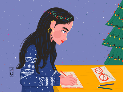Writing a letter to Santa christmas christmas tree girl holiday season holidays illustration lettertosanta pretty santaclaus