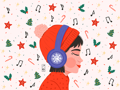 Turn the Christmas music on! christmas christmas carol christmas illustration dribbble dribbble best shot dribbblers girl holidayseason illustrator procreateapp